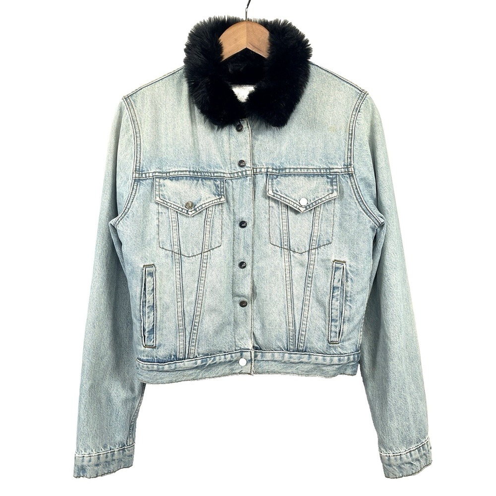 The Mighty Company Womens York Denim Jacket Size M Blue 90s Grunge Rock Indie